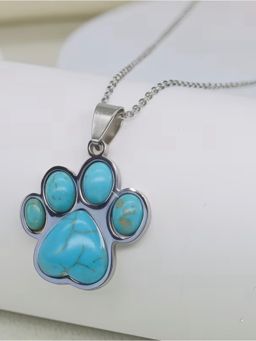 Turquoise Paw Print Pendant Necklace NWOT